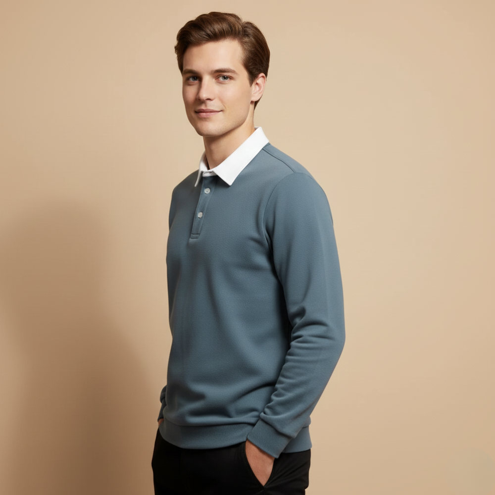Heren sweater met lange mouwen en polo-kraag Jelle Jora Mode