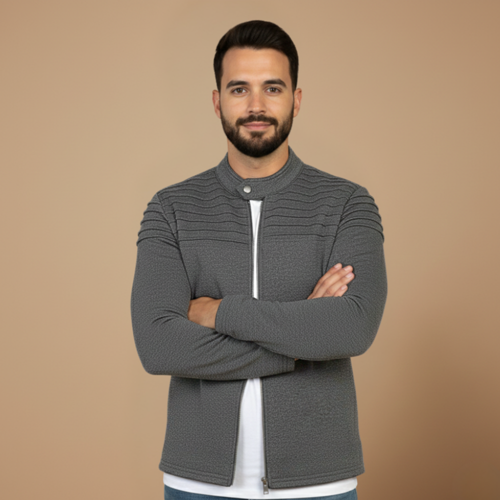 Herenjas met lange mouwen textuur en ritssluiting Jelle Jora Mode