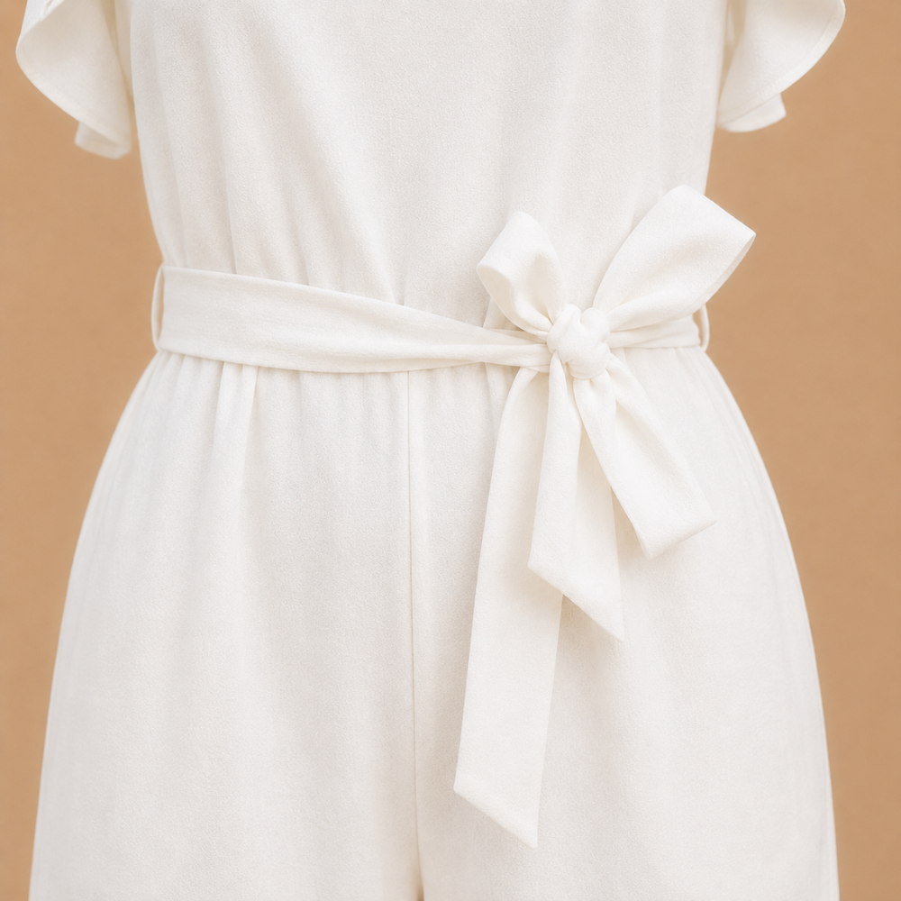 Dames jumpsuit met wijde pijpen gerimpelde mouwen en ceintuur Jelle Jora Mode