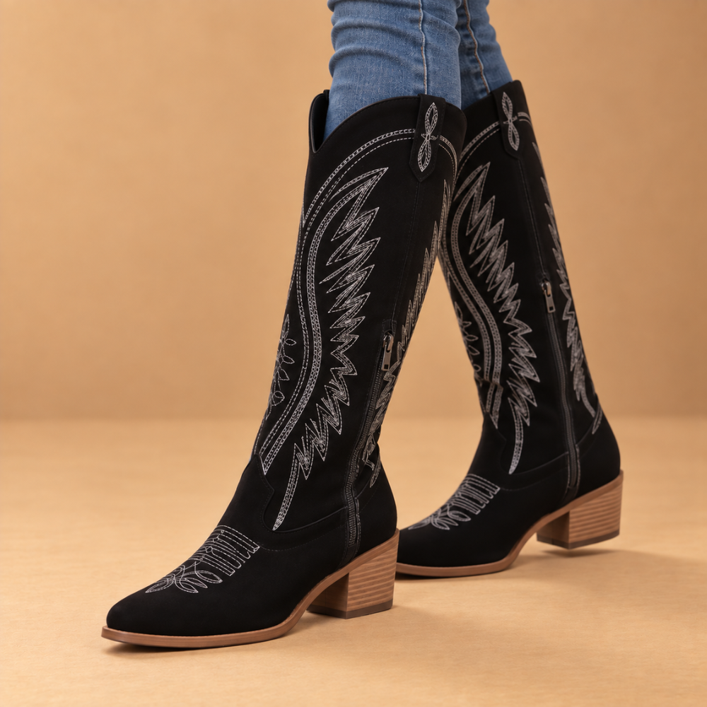 Dames geborduurde westernlaarzen met spitse neus Jelle Jora Mode