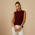 Elegante Effen Mouwloze Blouse met Ronde Hals Jelle Jora Mode