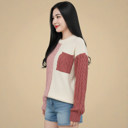 Casual O-hals Patchwork Gebreide Trui Jelle Jora Mode