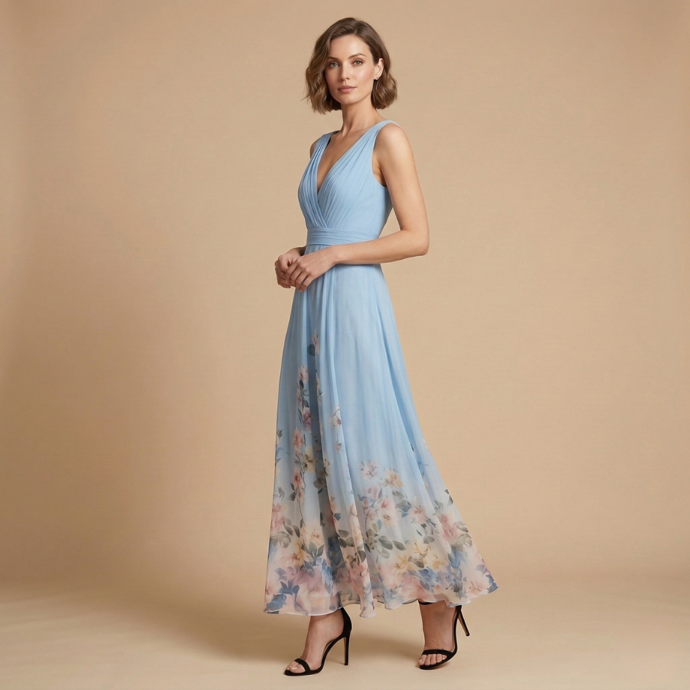 Dames bloemenprint maxi-jurk met v-hals ontwerp Jelle Jora Mode
