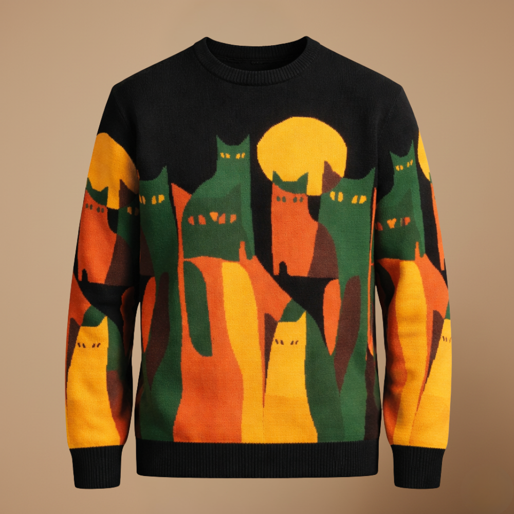 Vintage losse trui met kattenprint Jelle Jora Mode