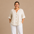 Damesblouse met V-hals en knopen aan de voorkant Jelle Jora Mode