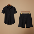 Jacquard gestructureerde set met kortemouwen shirt en korte broek Jelle Jora Mode