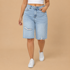 Dames bermudashorts van distressed denim met hoge taille Jelle Jora Mode