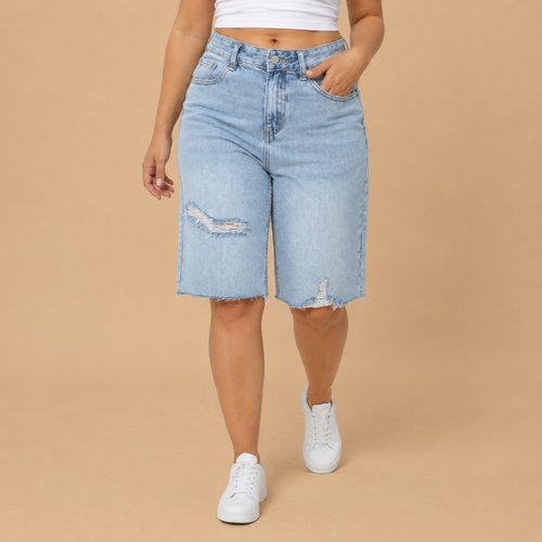 Dames bermudashorts van distressed denim met hoge taille Jelle Jora Mode