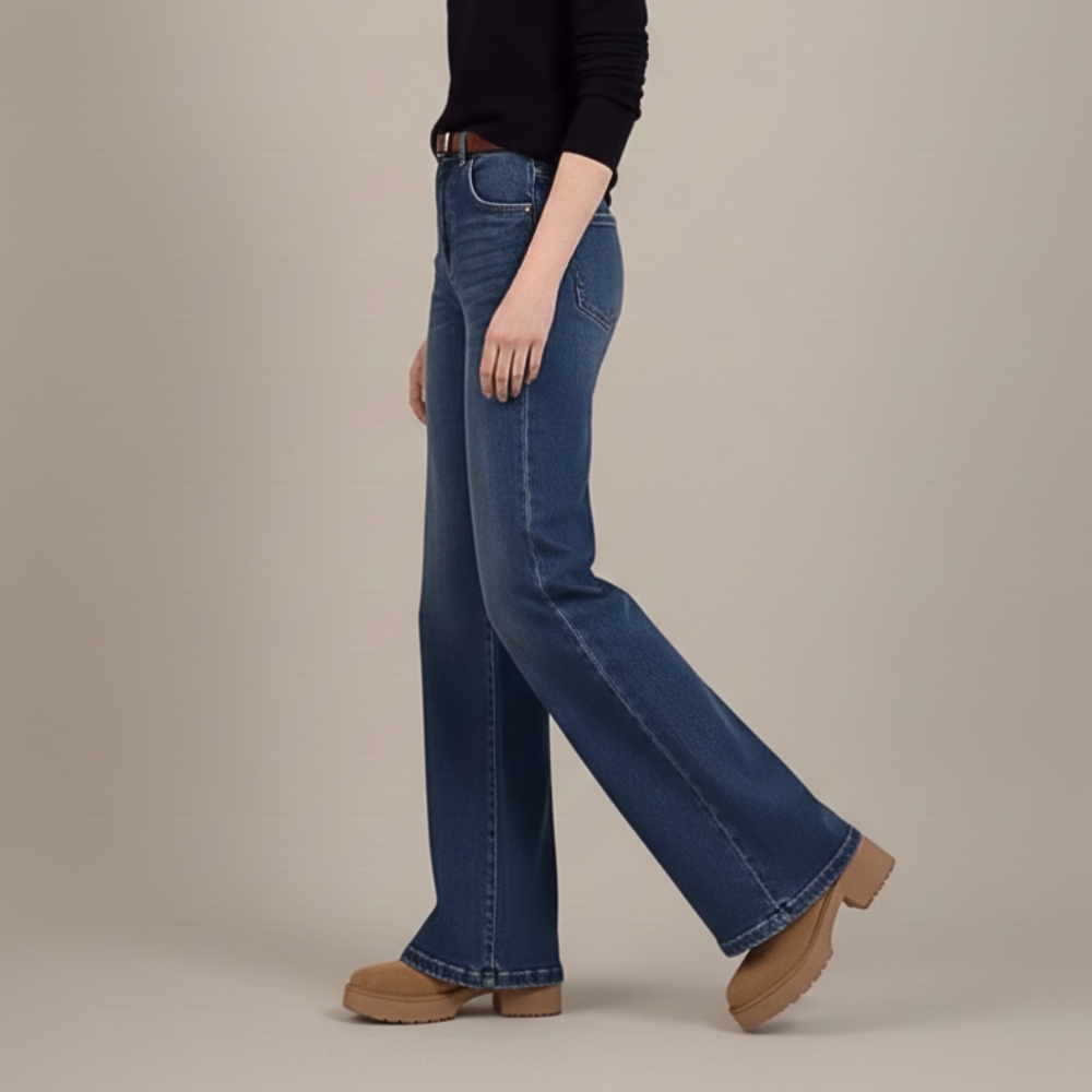 Retro hooggetailleerde denim wijde flared jeans voor dames Jelle Jora Mode