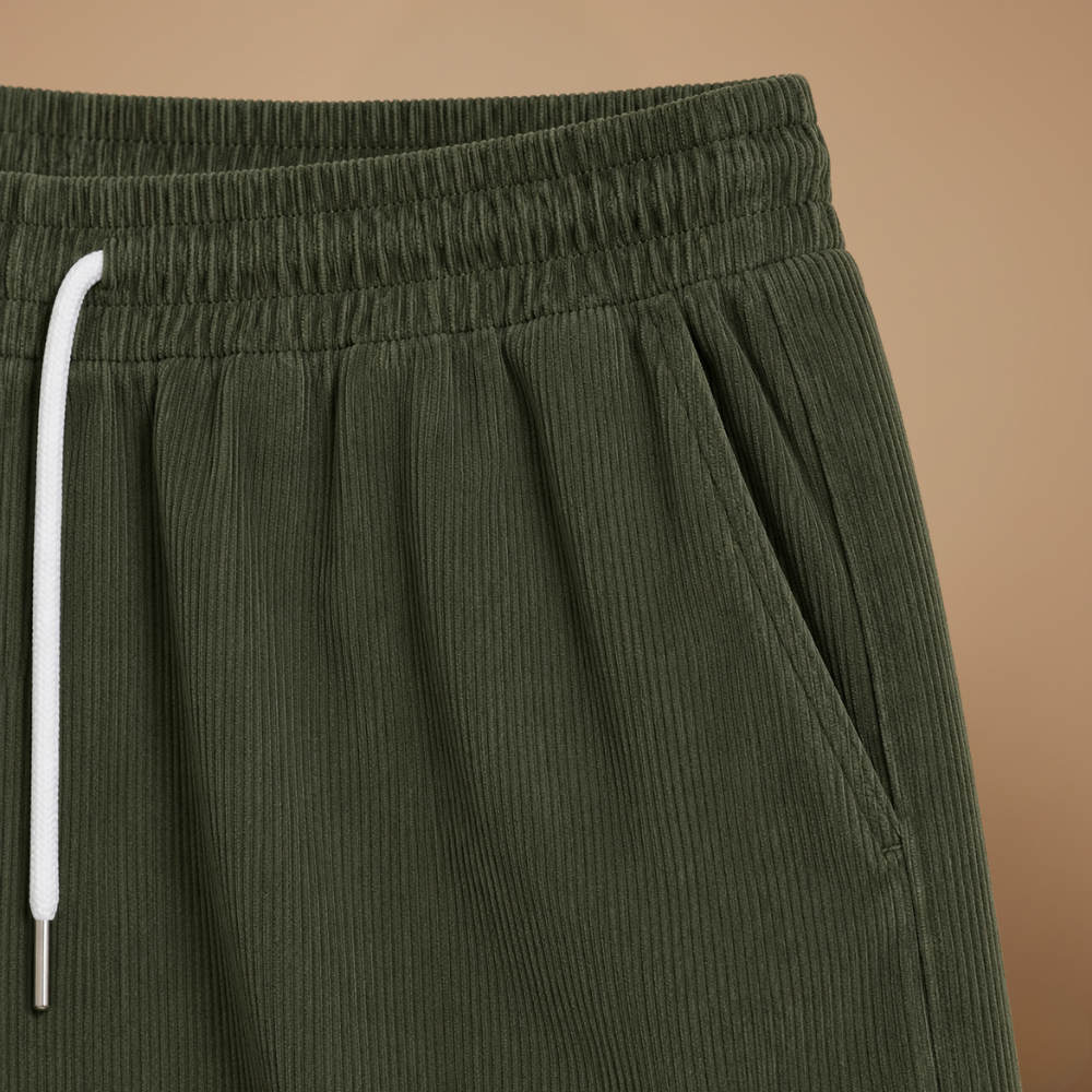 Herenkorte broek van corduroy met elastische tailleband Jelle Jora Mode