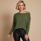 Dames effen off-shoulder losse top met lange mouwen Jelle Jora Mode