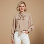 Damesblouse met strikje en lange mouwen