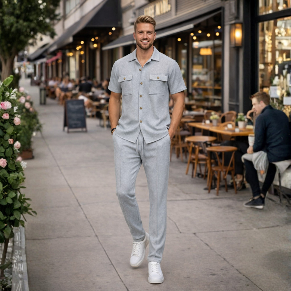 Wafelgebreid shirt en broek tweedelige set Jelle Jora Mode