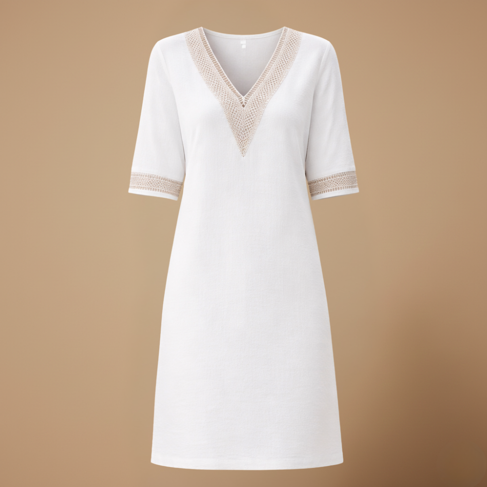 Elegante katoenen linnen zomerjurk met V-hals Jelle Jora Mode