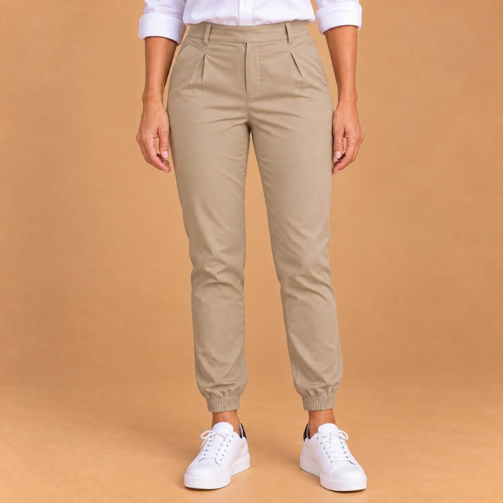 Dames joggingbroek hoge taille slim fit met omslag Jelle Jora Mode