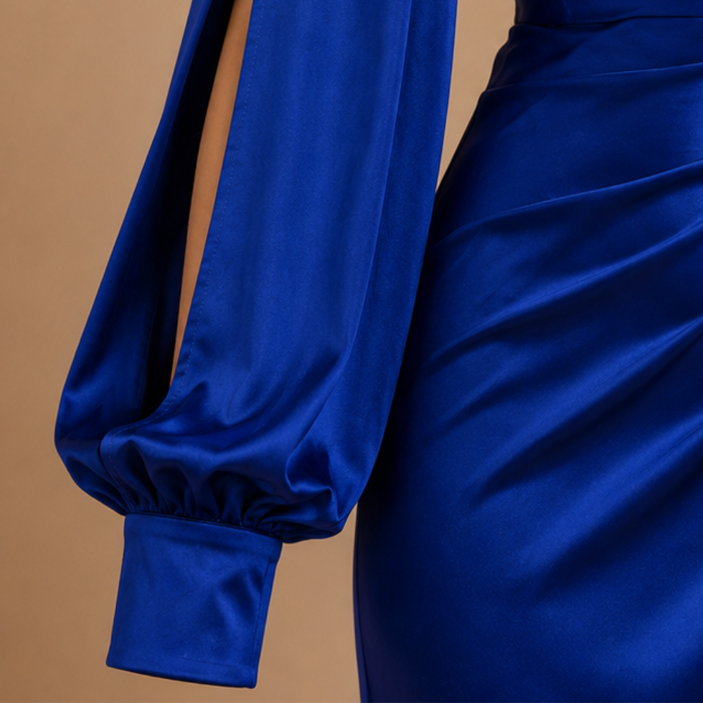Dames maxi-jurk met één schouder en gedrapeerde details Jelle Jora Mode