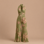 Dames jumpsuit met plooien V-hals en wijde pijpen Jelle Jora Mode