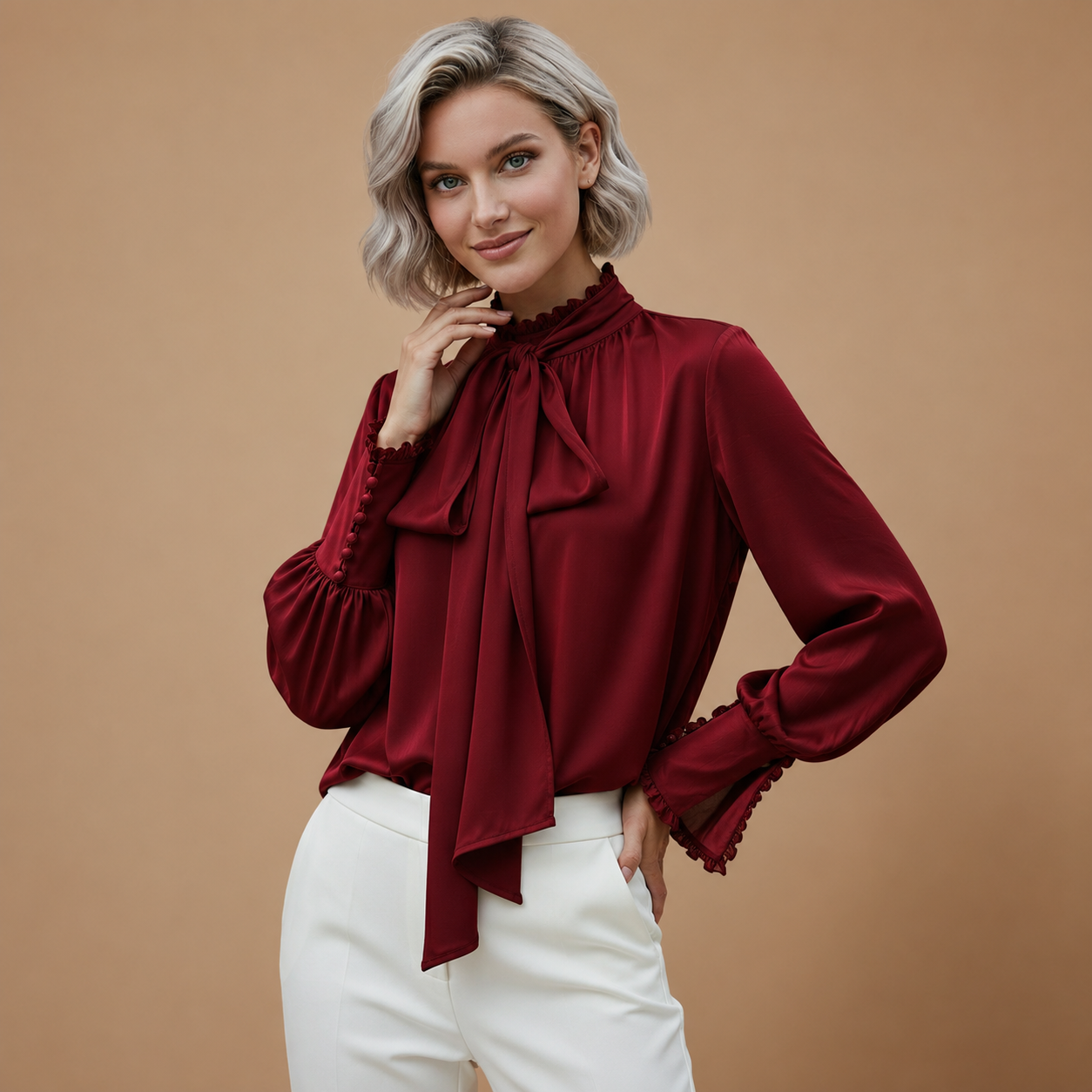Damesblouse met strikje en lange mouwen Jelle Jora Mode