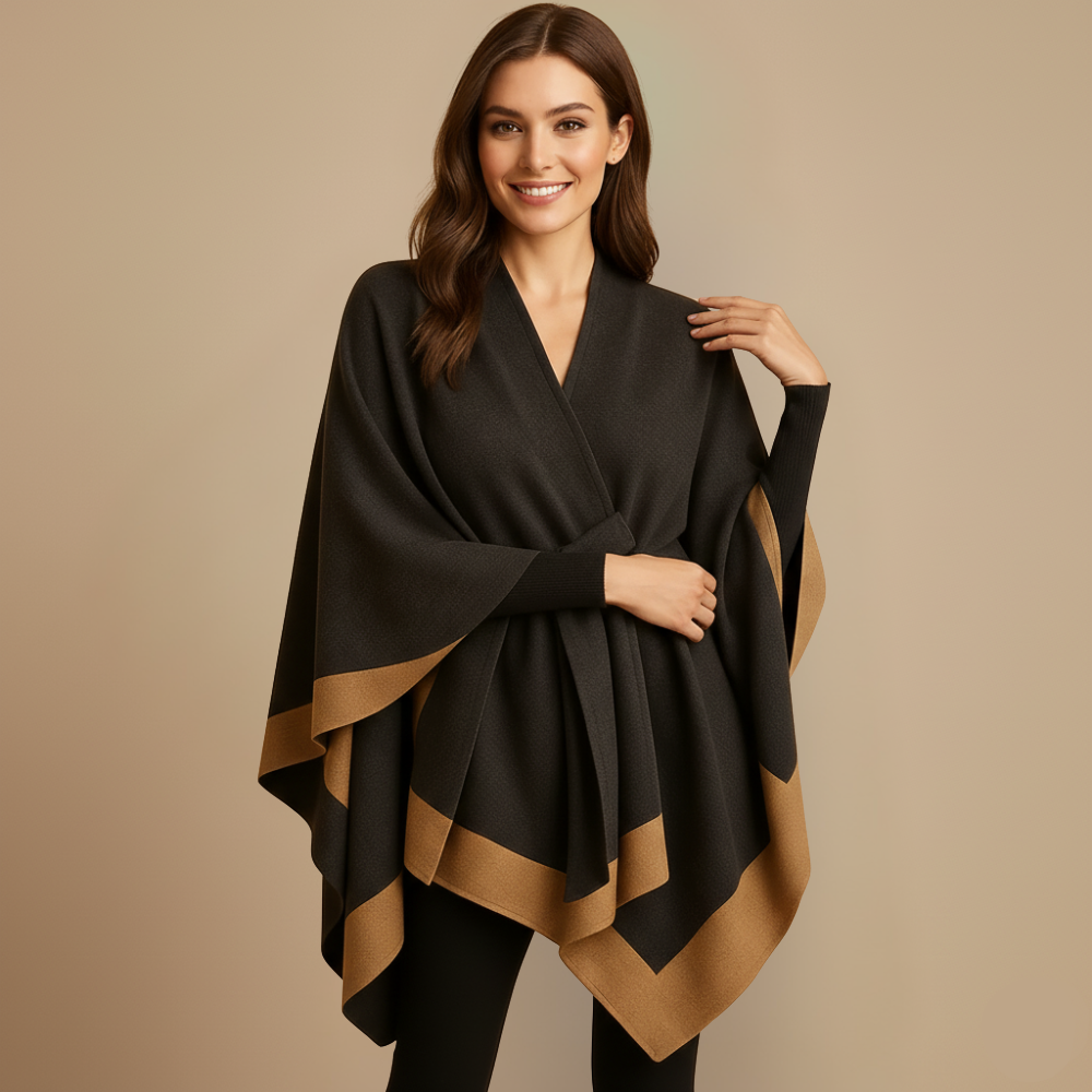 Dames warme patchwork cape Jelle Jora Mode