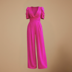 Jumpsuit met pofmouwen V-hals en wijde pijpen Jelle Jora Mode
