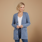 Lange gebreide effen cardigan met enkele knoopsluiting voor dames Jelle Jora Mode
