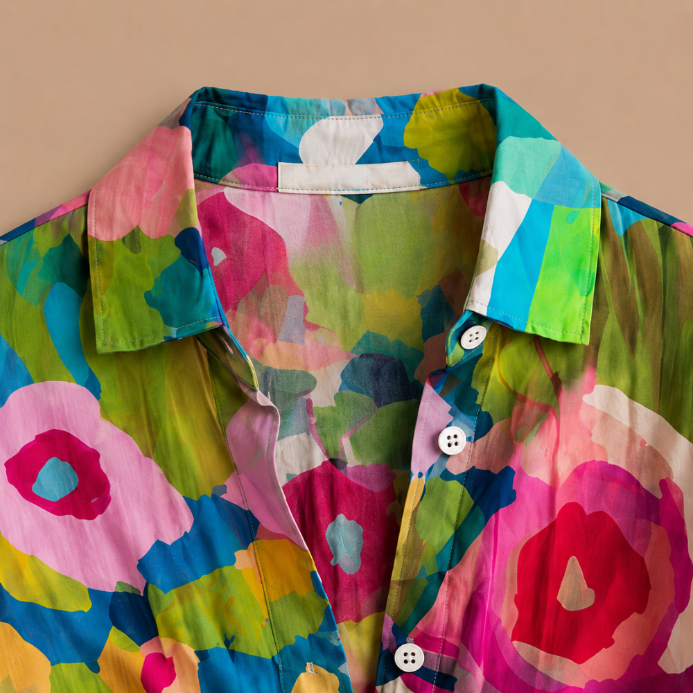 Dames casual blouse met bloemenprint lange mouwen en knopen Jelle Jora Mode