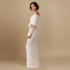 Dames off-shoulder maxi-jurk met lange mouwen en gebreide stof