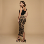 Dames stretchrok met hoge taille en luipaardprint met split Jelle Jora Mode
