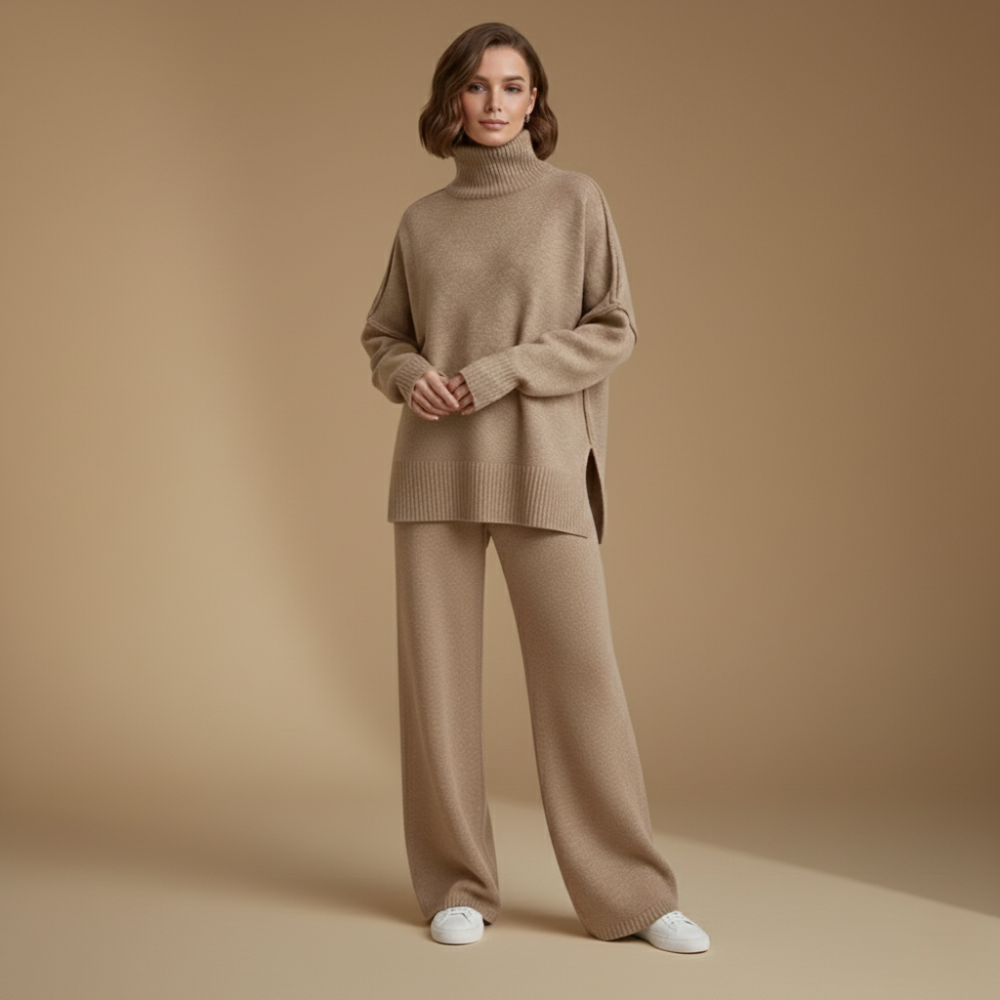 Dikke gebreide broek met hoge kraag voor dames Jelle Jora Mode