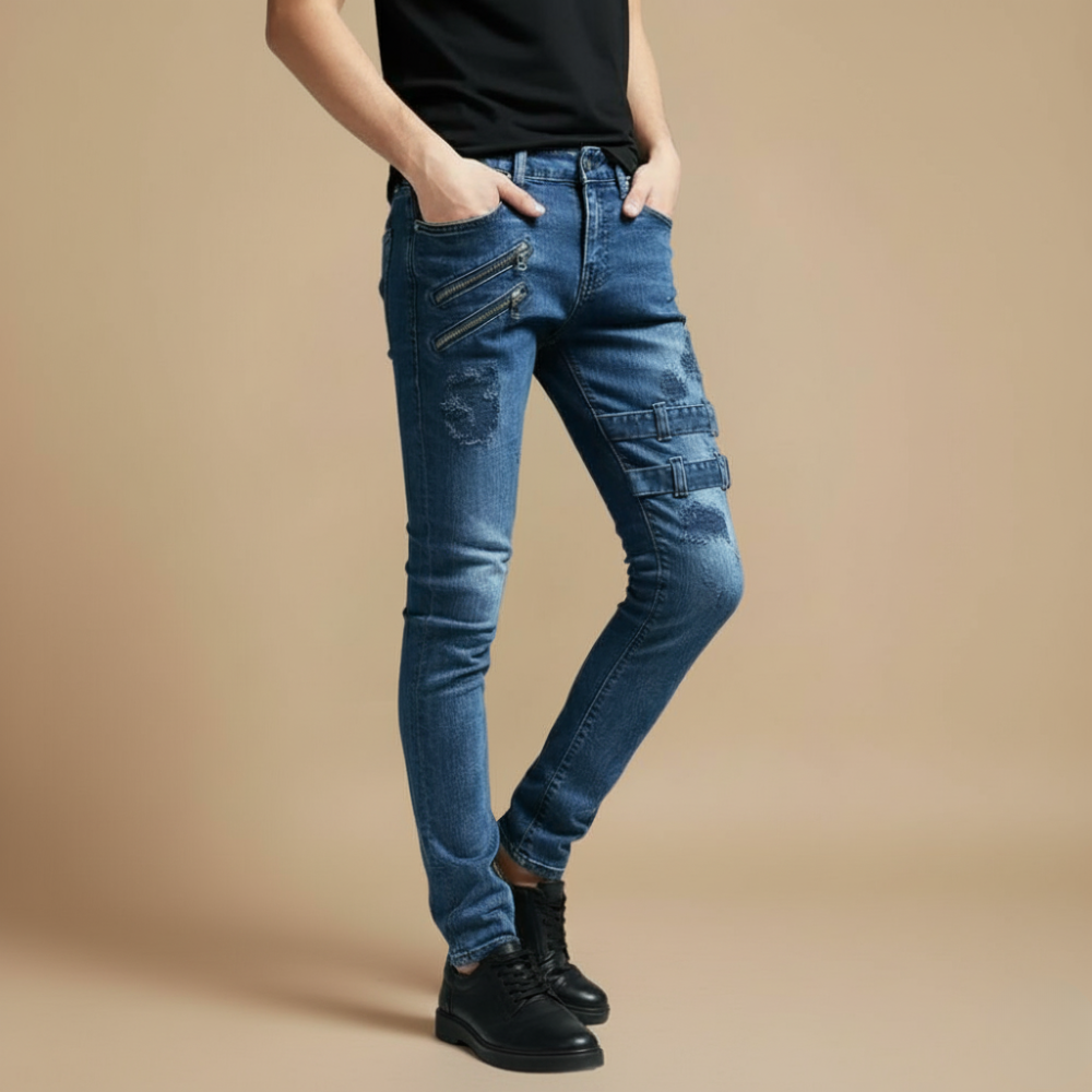 Slanke broek in bikerstijl Jelle Jora Mode