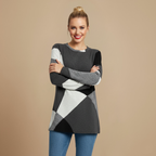 Geometrische patchwork losse top met lange mouwen Jelle Jora Mode