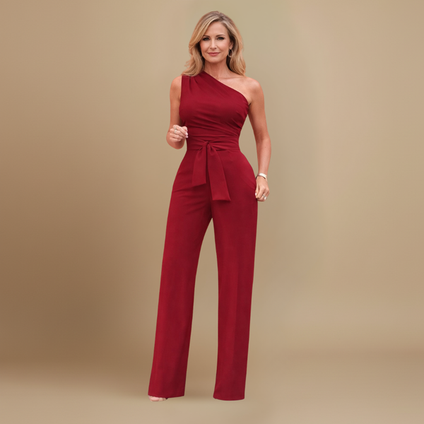 Dames jumpsuit met één schouder en ceintuur in de taille Jelle Jora Mode