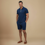 Wafelgebreide polo met ritssluiting en korte broek Jelle Jora Mode