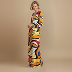 Dames zomer maxi-jurk met lange mouwen en print
