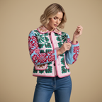 Dameskatoenen jasje met kleurrijke bloemenprint Jelle Jora Mode