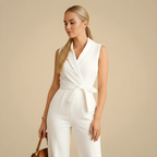 Dames Elegante Wikkel Jumpsuit – Mouwloos met Geknoopt Tailleband Jelle Jora Mode
