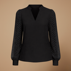 Damesblouse met V-hals mesh mouwen en chiffon Jelle Jora Mode