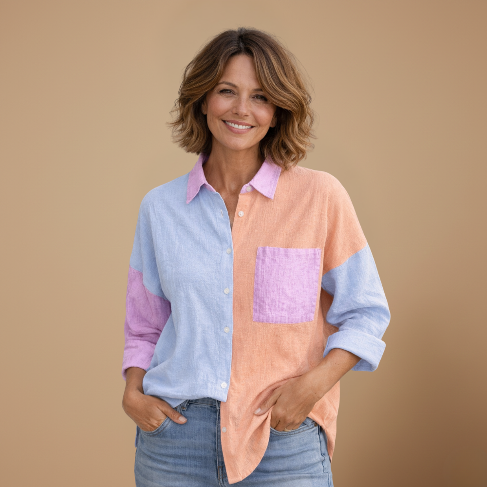 Damesblouse met kleurblokken en knoopsluiting Jelle Jora Mode
