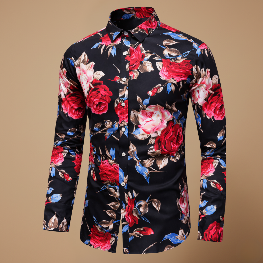 Heren shirt met bloemenprint lange mouwen en getailleerd model Jelle Jora Mode
