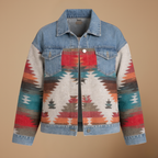 Denim patchwork jasje in retrostijl Jelle Jora Mode