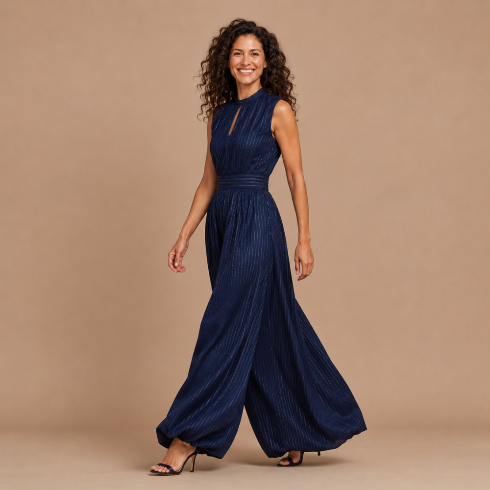 Dames mouwloze jumpsuit met plooien en wijde pijpen Jelle Jora Mode