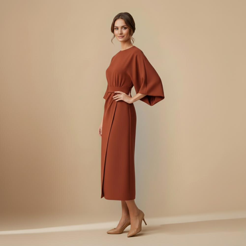 Elegante Effen Jurk met Vleermuismouwen Jelle Jora Mode