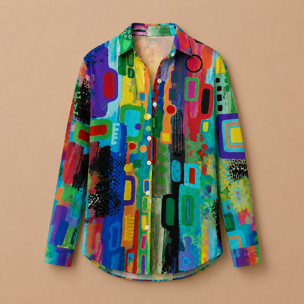 Dames casual blouse met lange mouwen knopen en abstract patroon Jelle Jora Mode