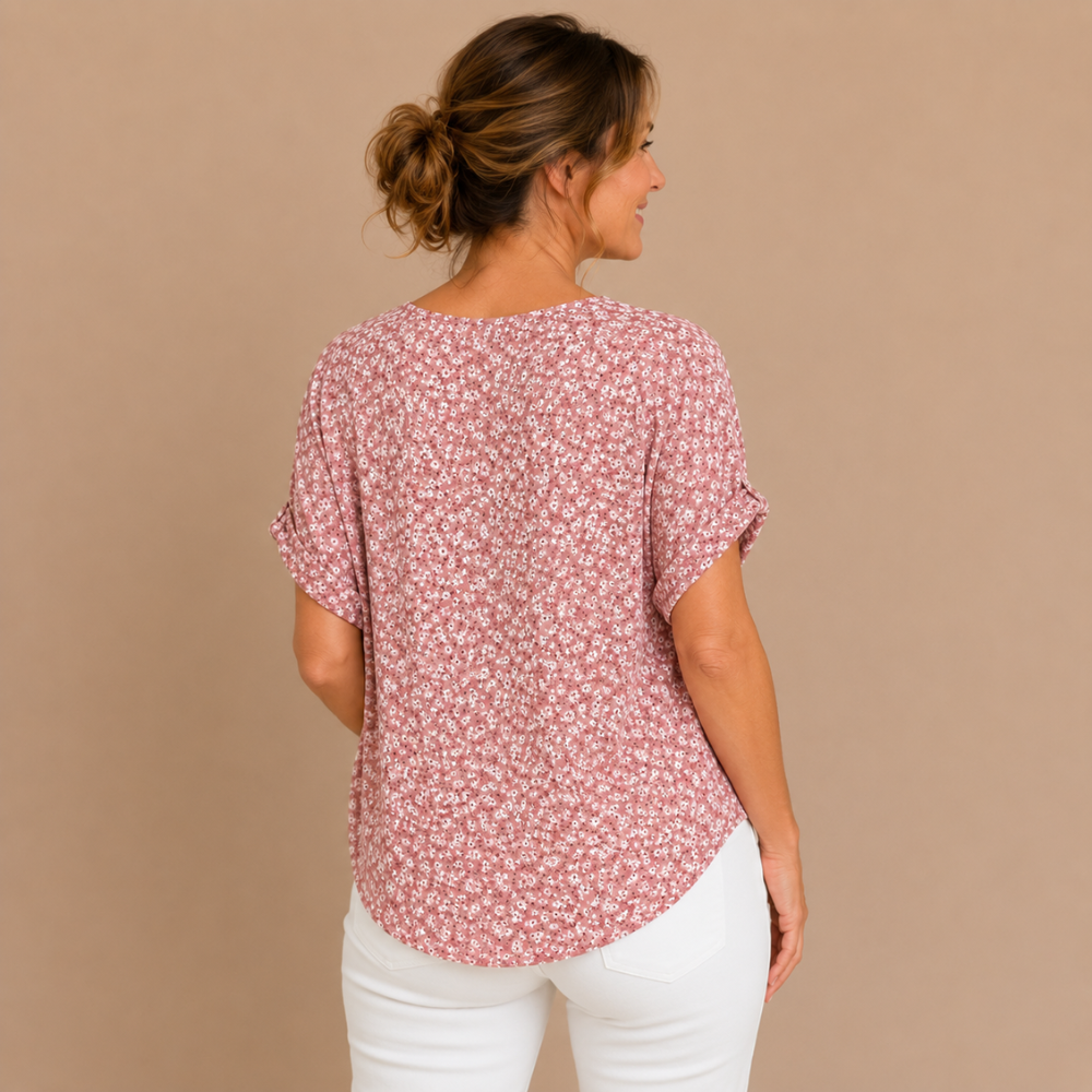 Damesblouse met bloemenprint V-hals en korte mouwen Jelle Jora Mode