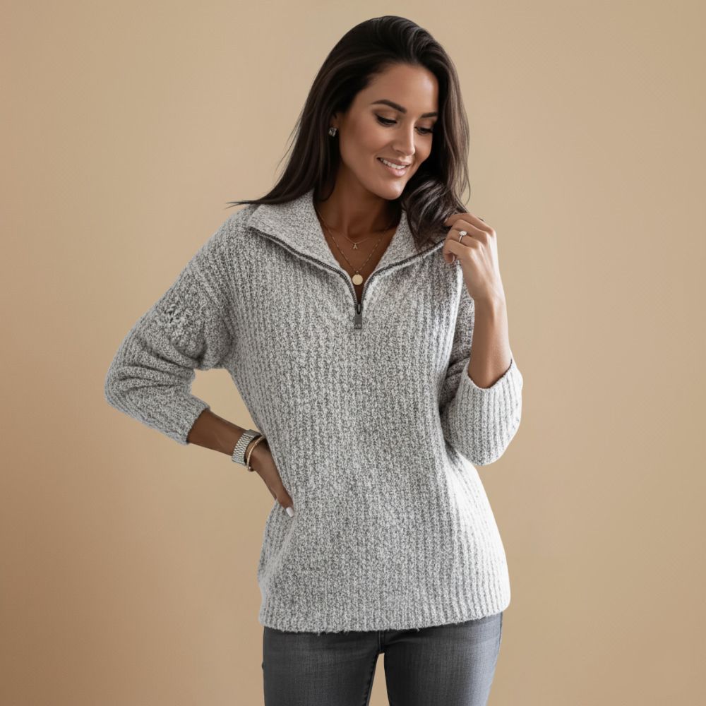 Slanke Gebreide Zip Trui met Staande Kraag Jelle Jora Mode