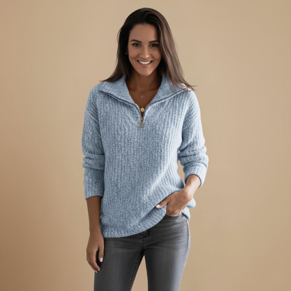 Slanke Gebreide Zip Trui met Staande Kraag Jelle Jora Mode