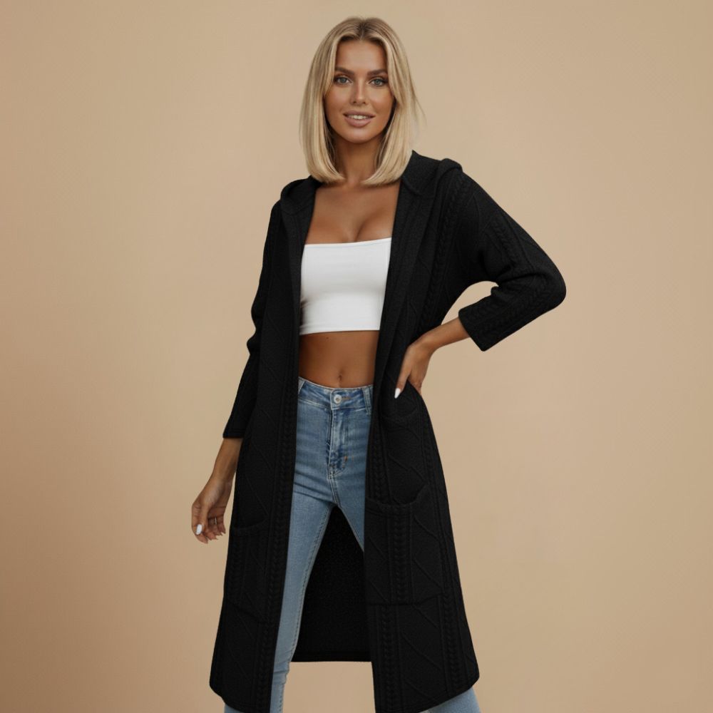 Cardigan met capuchon en kabelstructuur lang model Jelle Jora Mode