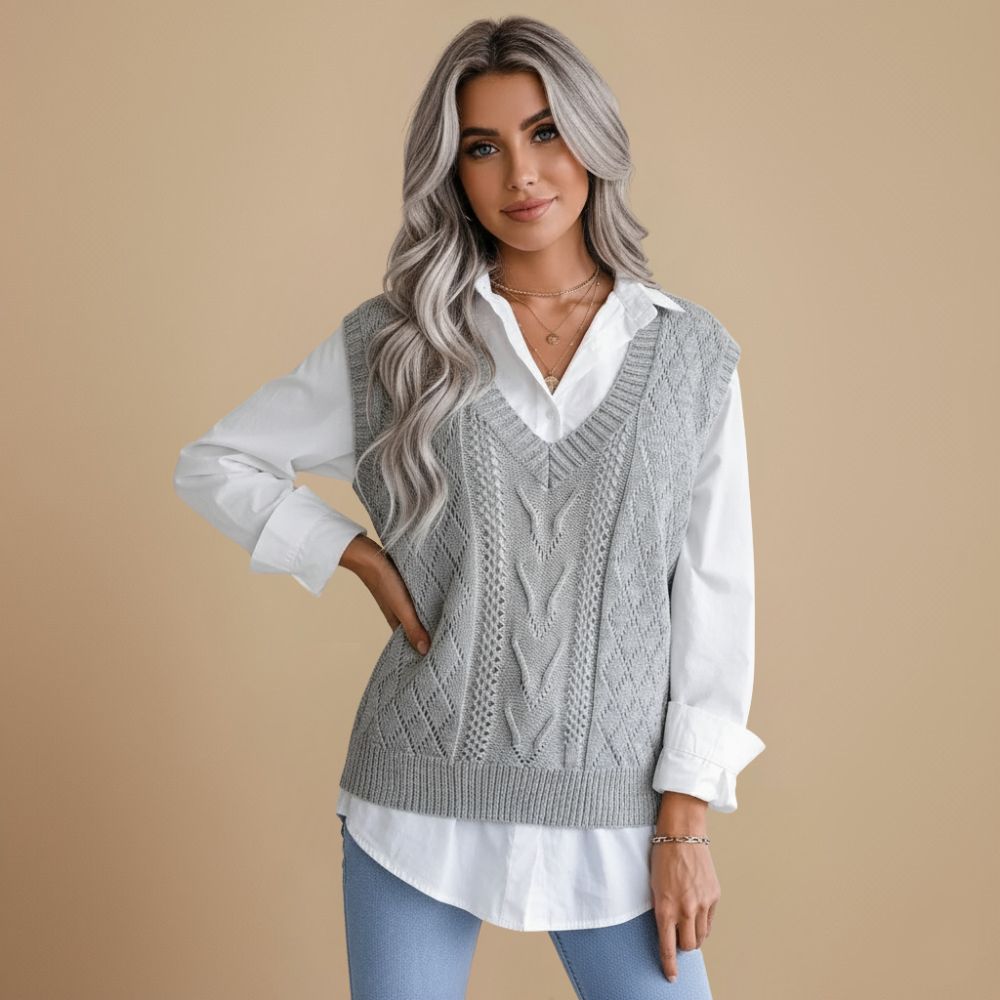 Leuke V-hals gebreide vest Jelle Jora Mode