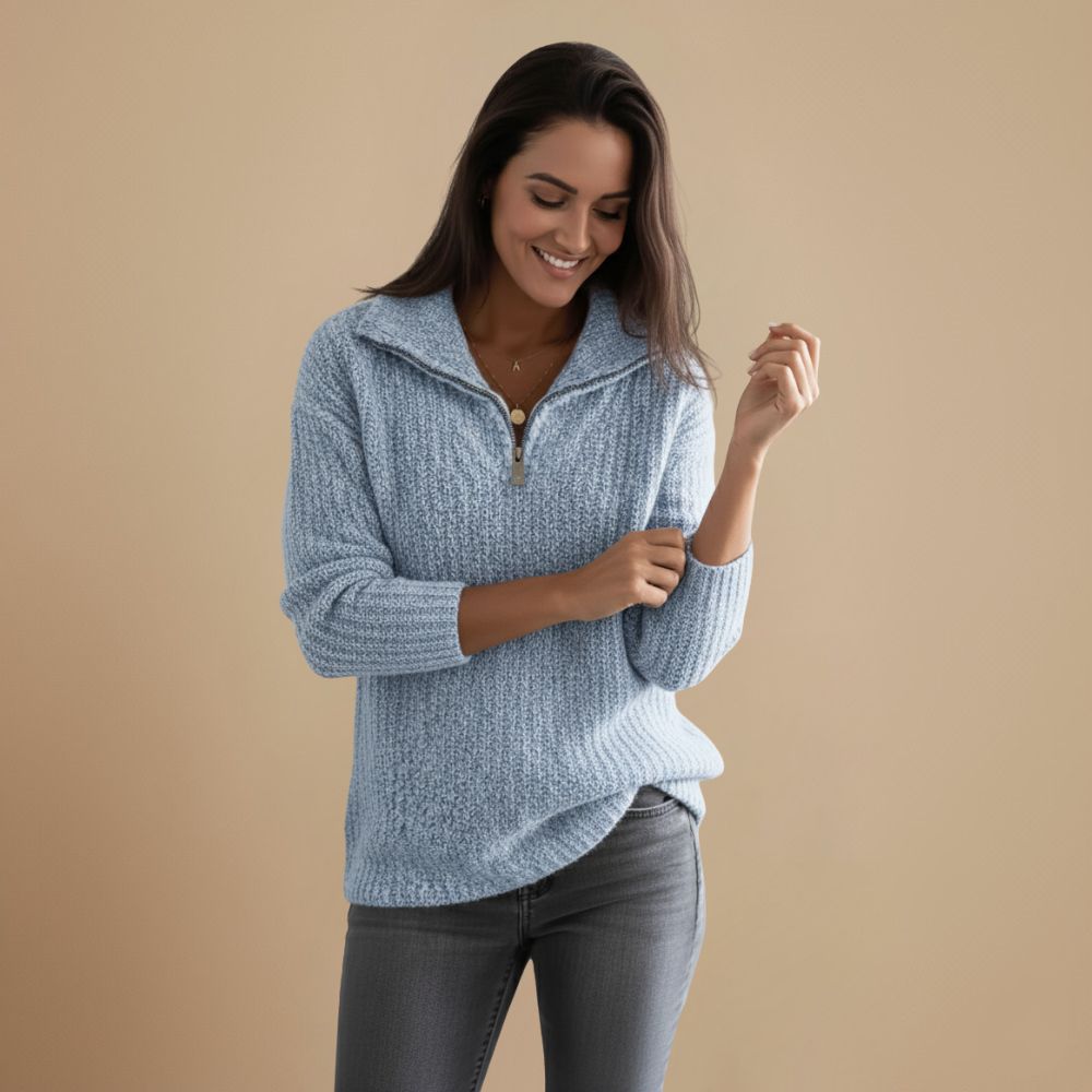 Slanke Gebreide Zip Trui met Staande Kraag Jelle Jora Mode