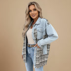Denim jasje met patchwork ruitjesmotief en knoopsluiting Jelle Jora Mode